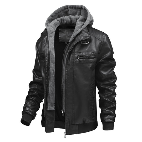 Herren Lederjacke mit abnehmbarem Kapuzen-Innenfutter Heidi-Mode