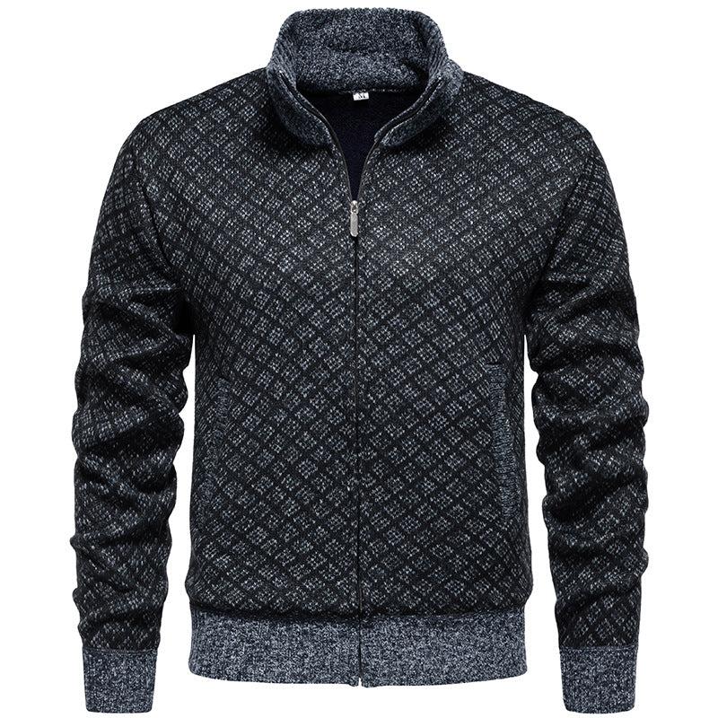 Herren Strickjacke im modernen Rautenmuster mit durchgehendem Reißverschluss Heidi-Mode