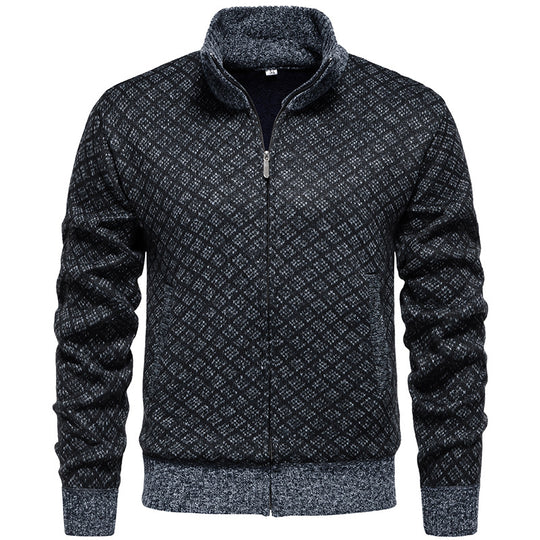 Herren Strickjacke im modernen Rautenmuster mit durchgehendem Reißverschluss Heidi-Mode