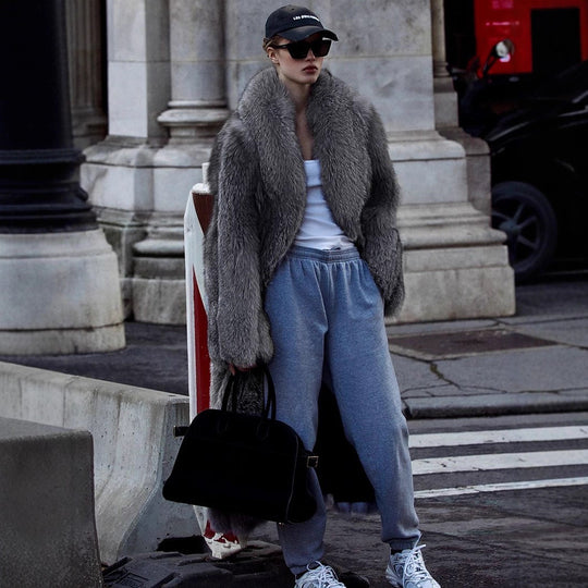 Damen Luxus Kunstfellmantel Heidi-Mode