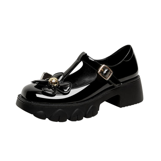 Femme Chunky Heel T-Strap Mary Jane Schuhe mit floralem Akzent Heidi-Mode