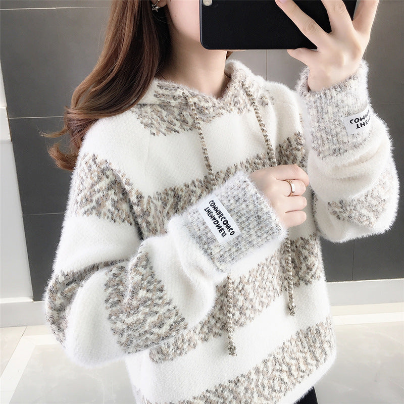 Damen Freizeit Hoodie mit strukturiertem Streifenmuster und Kordelzug Heidi-Mode
