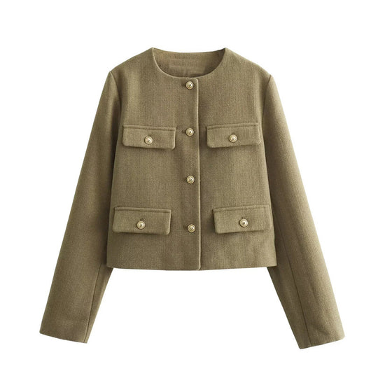 Damen Modische Kurzjacke mit dekorativen Knöpfen und praktischen Taschen Heidi-Mode