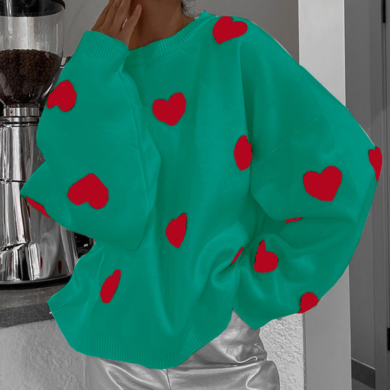 Damen lässiger Pullover mit Herzmotiv Heidi-Mode