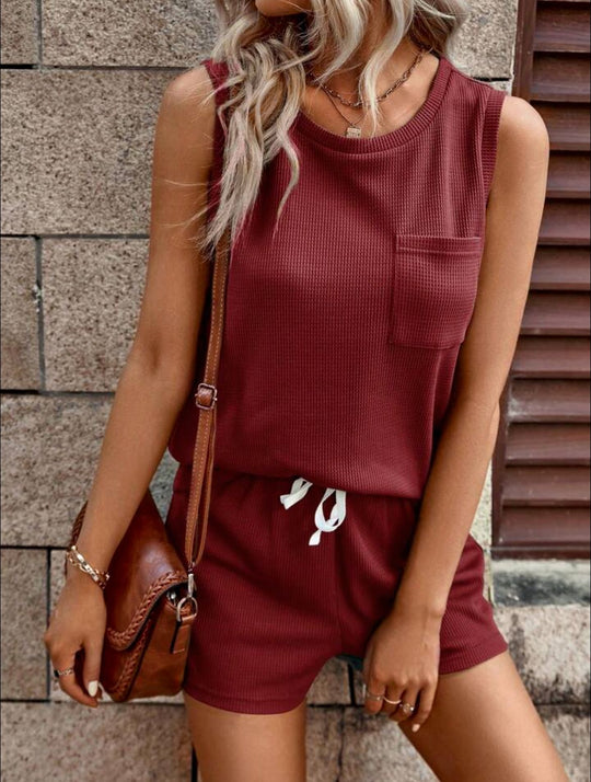 Damen lässiger Strick-Shorts-Anzug mit elastischem Bund Heidi-Mode