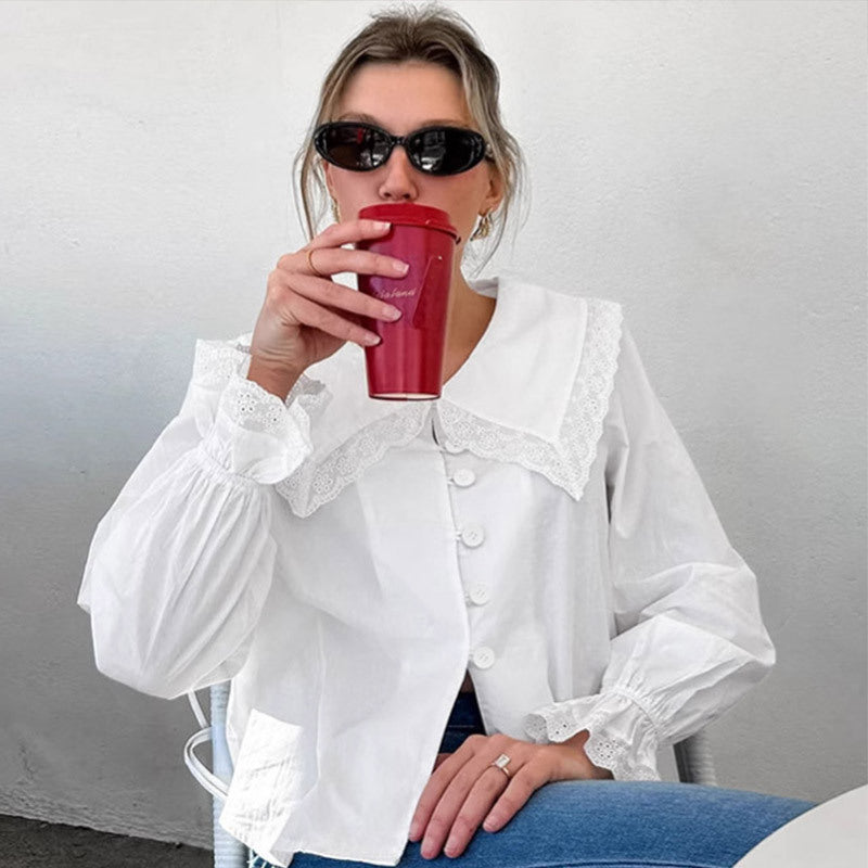 Damen Bluse mit großen Spitzeneinsätzen Heidi-Mode