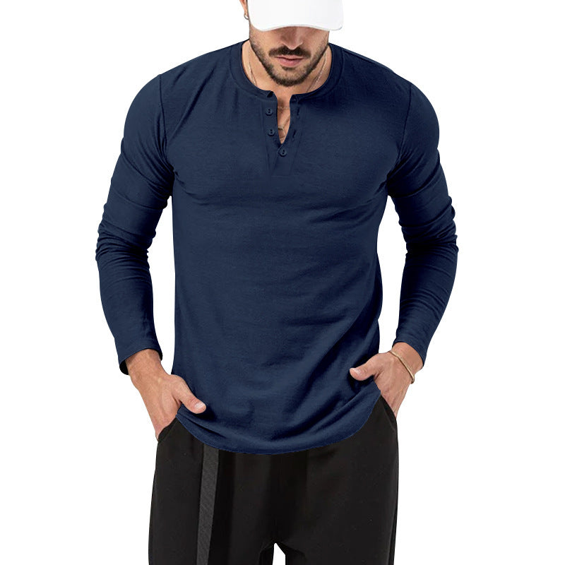 Herren Langarm Henley-Shirt mit modischem Knopfverschluss Heidi-Mode