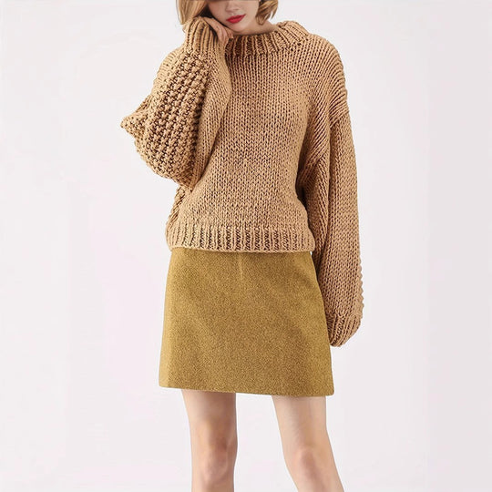 Damen Grobstrickpullover mit weitem Schnitt und Oversized-Ärmeln Heidi-Mode