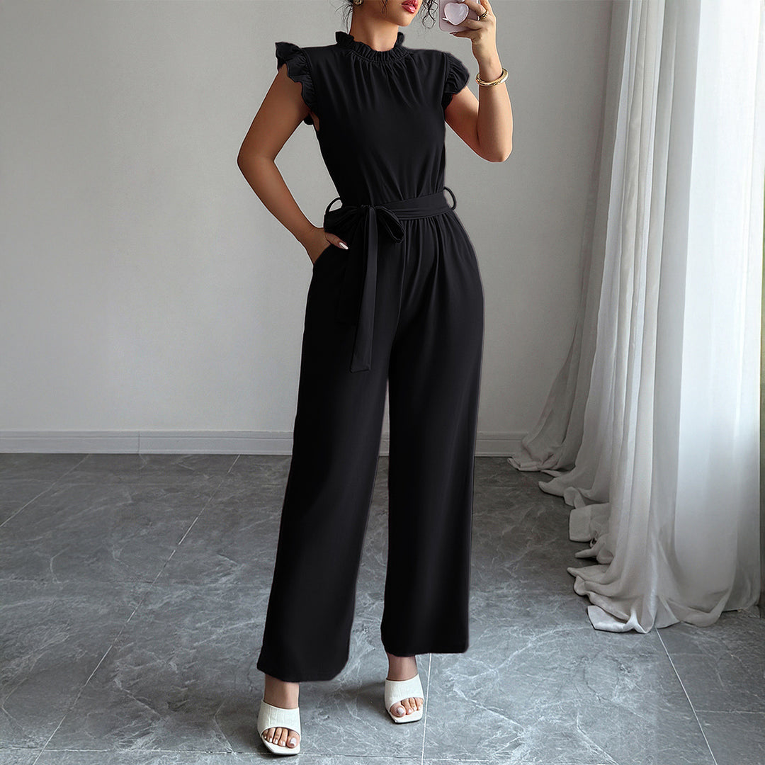 Damen Jumpsuit mit raffinierter Rüsche und Taillengürtel Heidi-Mode