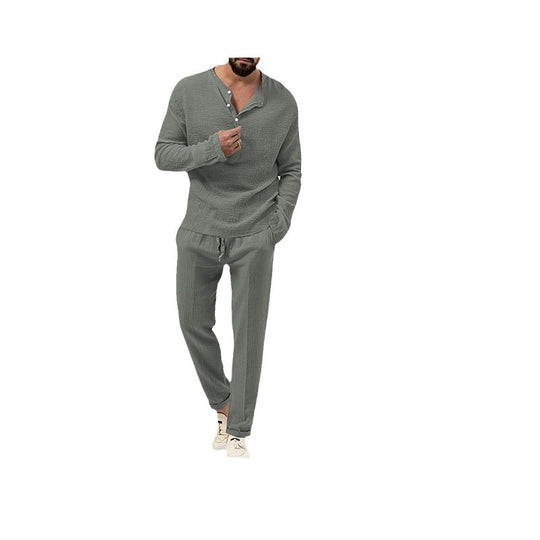 Herren lässiges Lounge-Set mit Knopfleiste und elastischem Bund Heidi-Mode