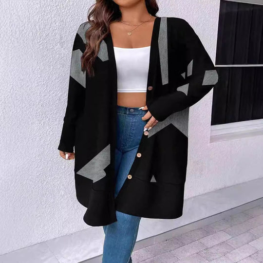 Damen Oversized Strickjacke mit grafischem Design Heidi-Mode