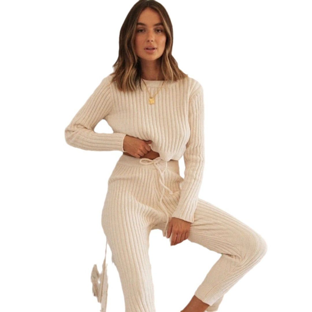 Damen Relaxed Fit Strickanzug mit modischem Kordelzug Heidi-Mode