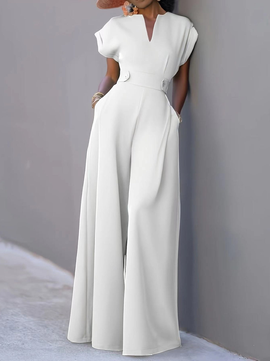 Damen eleganter Jumpsuit mit weitem Bein und praktischen Taschen Heidi-Mode