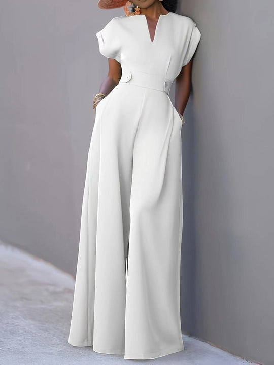 Damen eleganter Jumpsuit mit weitem Bein und praktischen Taschen Heidi-Mode