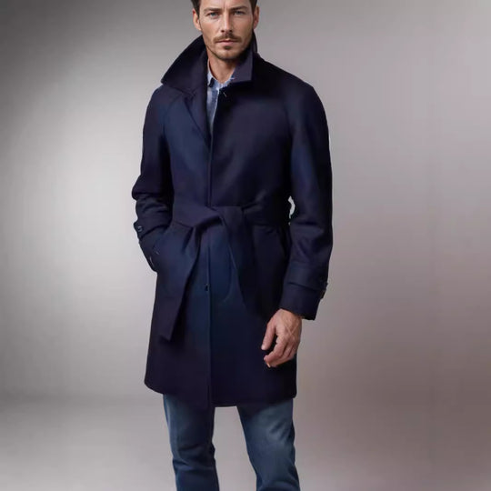 Herren eleganter und taillierter Trenchcoat aus hochwertiger Wolle Heidi-Mode