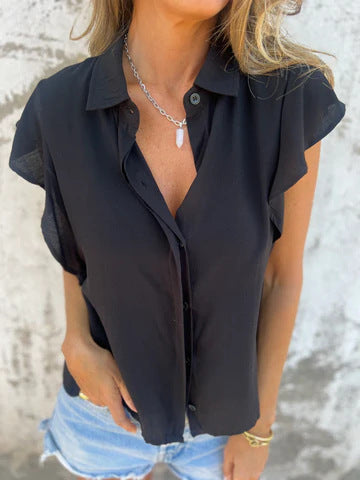 Damen elegante Kurzarmbluse mit Rüschendetails Heidi-Mode