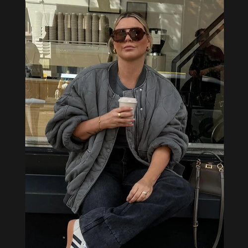 Damen Oversized gesteppte Bomberjacke Heidi-Mode