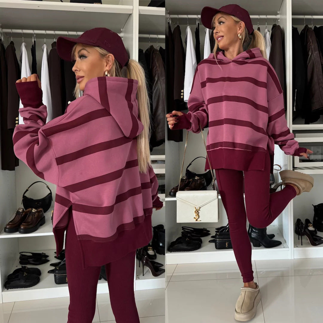 Damen modischer Kapuzenpullover mit Leopardenmuster und oversized Schnitt Heidi-Mode