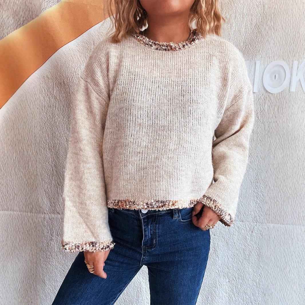 Damen lässiger Pullover aus weichem Material mit trendiger Fransenverzierung Heidi-Mode