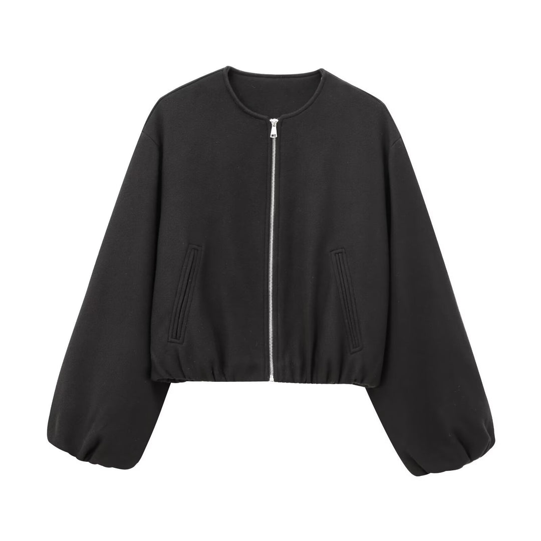 Damen modische Zip-Jacke mit oversized Ärmeln und tiefen Taschen Heidi-Mode