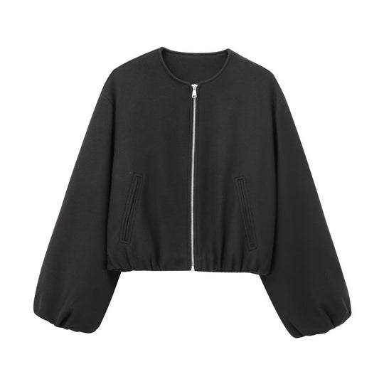 Damen modische Zip-Jacke mit oversized Ärmeln und tiefen Taschen Heidi-Mode
