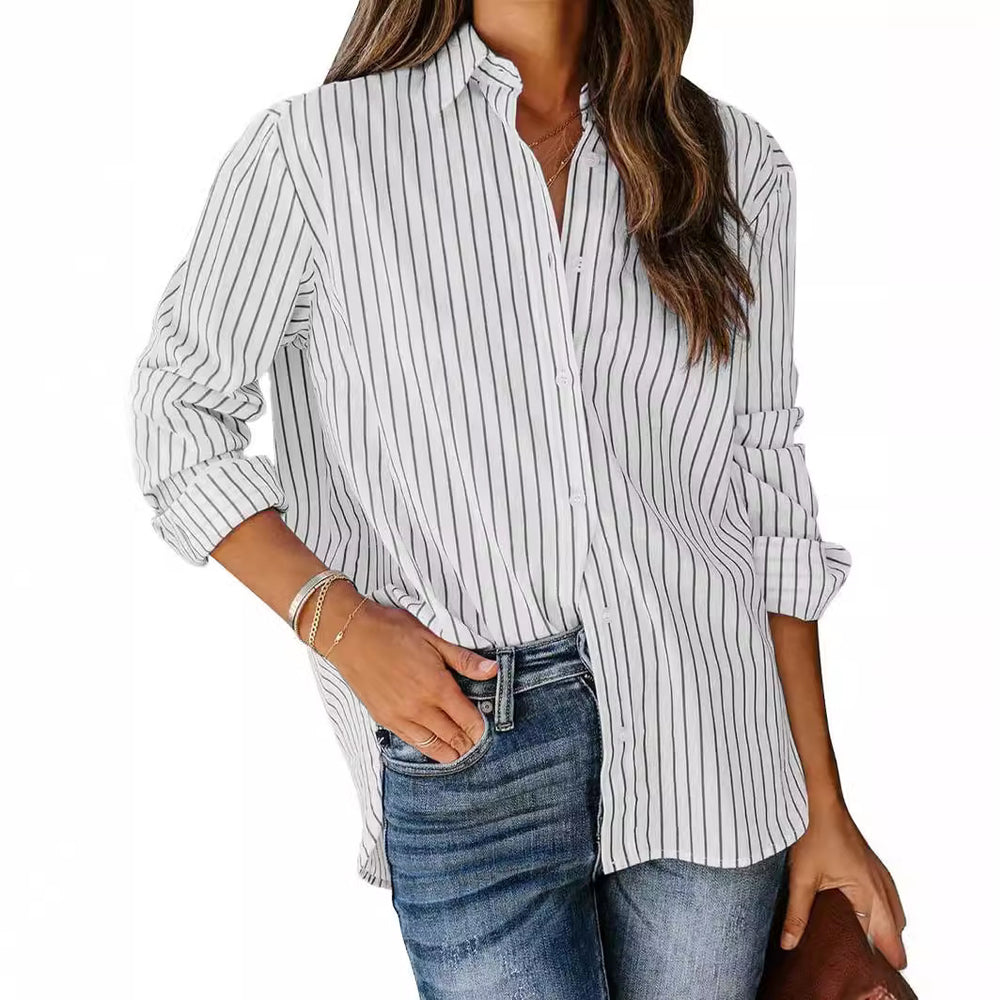 Damen gestreifte Bluse mit klassischem Kragen und lässigem Schnitt Heidi-Mode