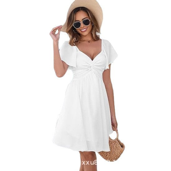 Damen lässiges Sommerkleid mit fließendem Schnitt und Wickeldetail Heidi-Mode