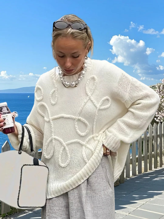 Damen Modischer Strickpullover mit strukturiertem Zopfmuster und lockerer Passform Heidi-Mode