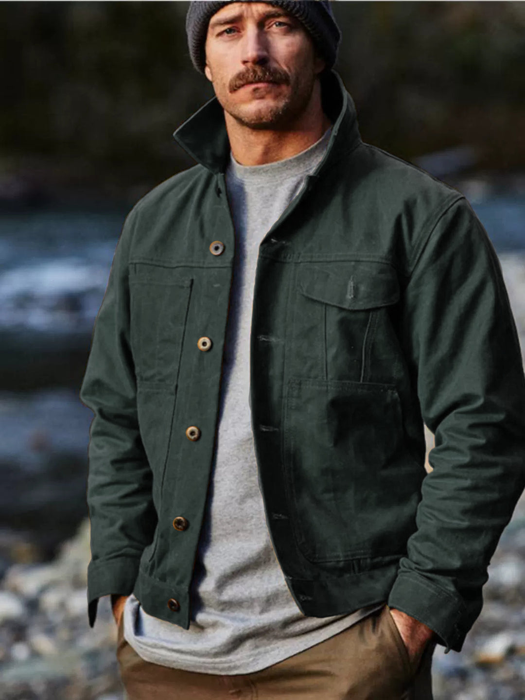 Herren leichte Utility-Jacke mit praktischen Taschen und stylischem Stehkragen Heidi-Mode