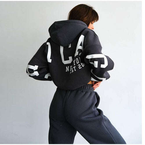 Damen Lässiger Oversize-Sweatanzug mit Kapuze und elastischem Bund Heidi-Mode