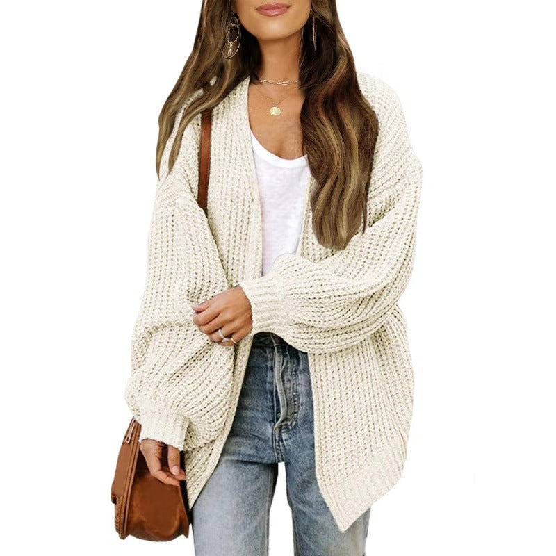 Damen lockerer Strickcardigan mit voluminösen Ärmeln und strukturiertem Design Heidi-Mode