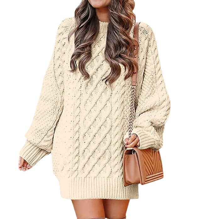 Damen Grober Strickpullover mit voluminösen Ärmeln und dekorativem Zopfmuster Heidi-Mode