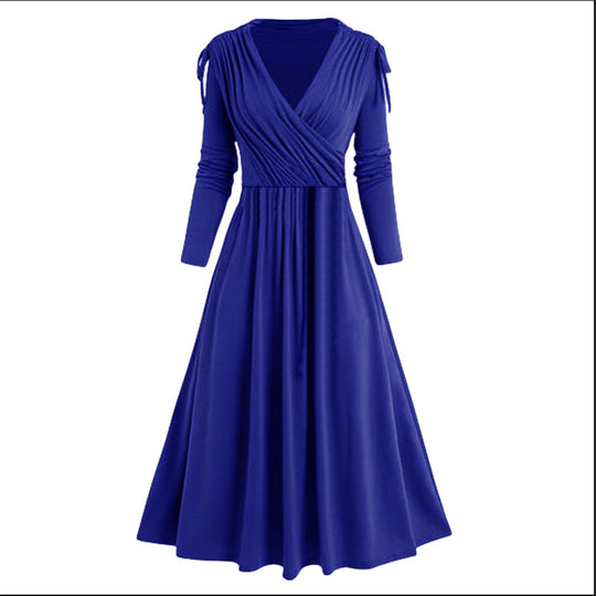 Damen Midikleid mit Wickeloptik und langen Ärmeln Heidi-Mode