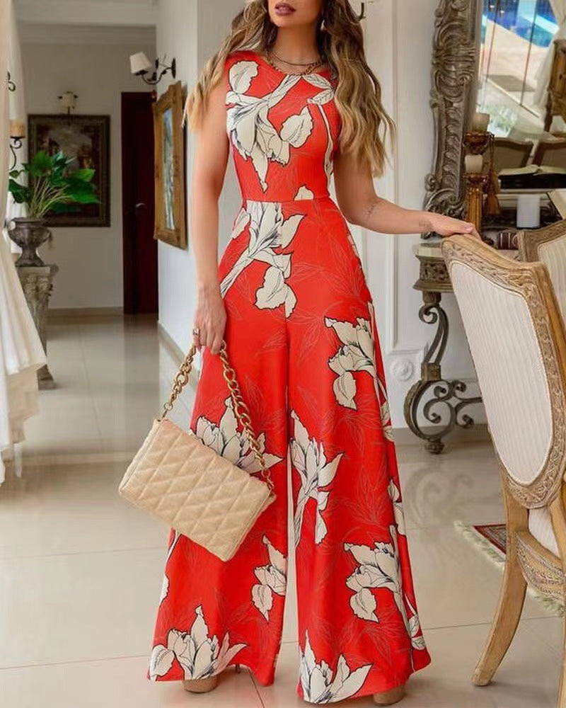 Damen Jumpsuit mit floralem Design und weitem Bein Heidi-Mode