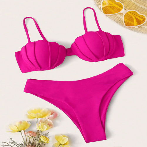 Damen Bikini-Set mit strukturiertem Oberteil und hohem Beinausschnitt Heidi-Mode