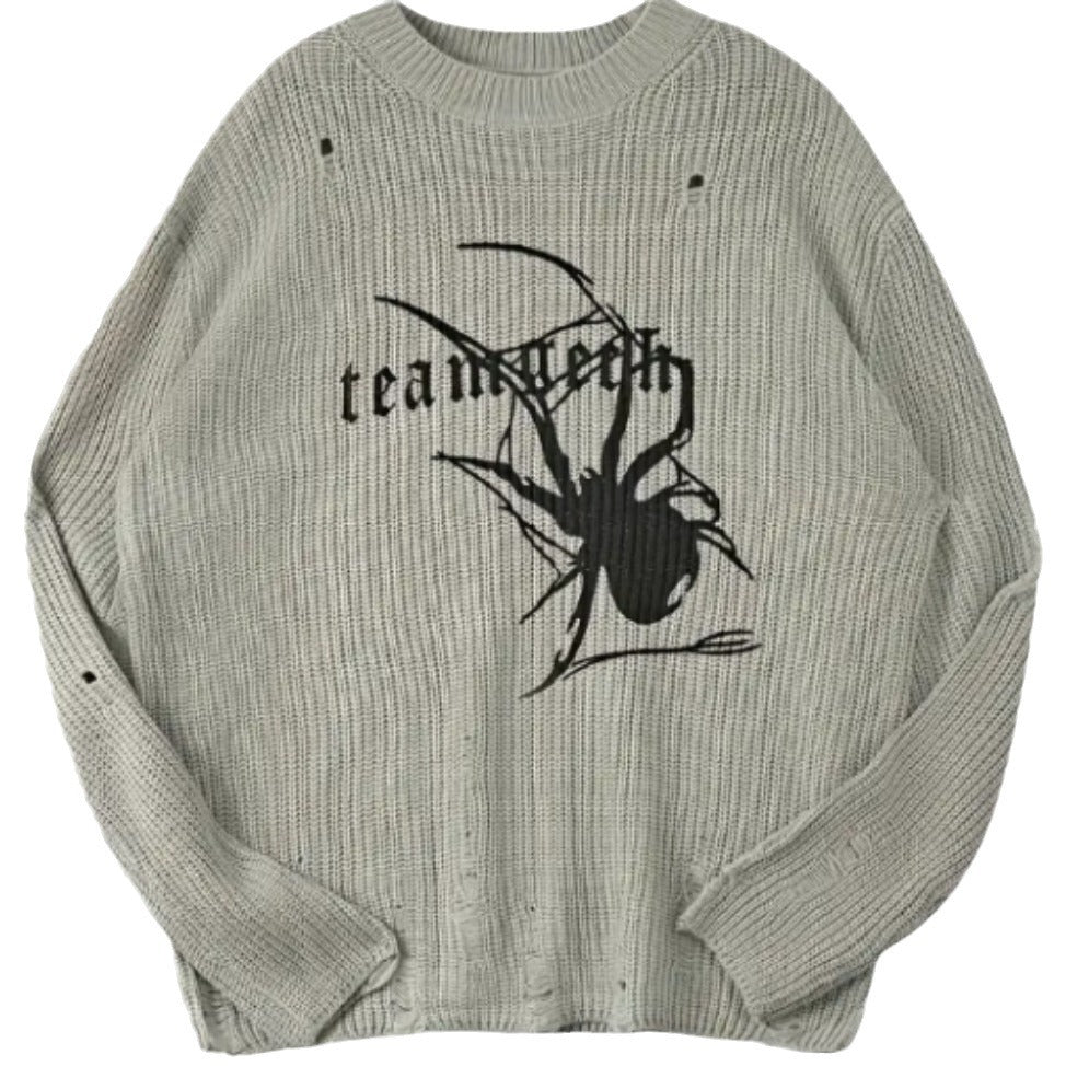 Damen Oversized Strickpullover mit auffälligem Spinnenmuster Heidi-Mode