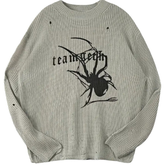 Damen Oversized Strickpullover mit auffälligem Spinnenmuster Heidi-Mode