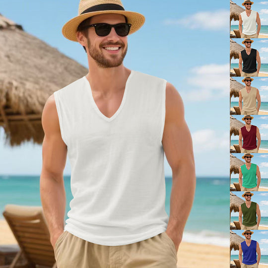 Herren ärmelloses V-Ausschnitt-Tanktop aus atmungsaktivem Stretchmaterial Heidi-Mode