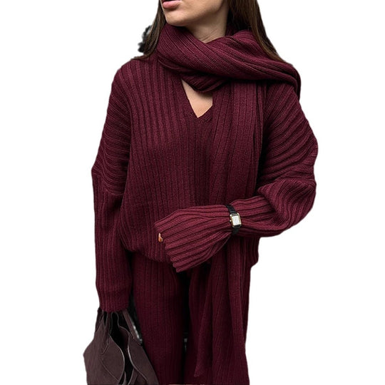 Damen Strickstoff Zweiteiler mit weitem Bein und oversized Oberteil Heidi-Mode