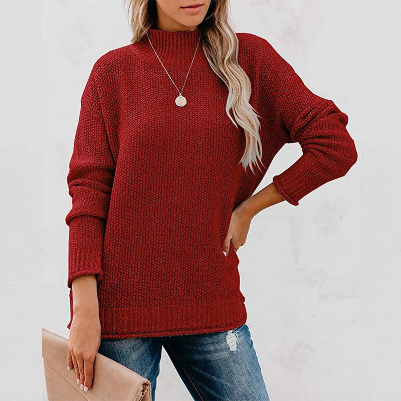 Damen Grobstrickpullover mit hohem Kragen und lässigem Schnitt Heidi-Mode