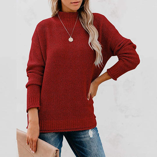 Damen Grobstrickpullover mit hohem Kragen und lässigem Schnitt Heidi-Mode