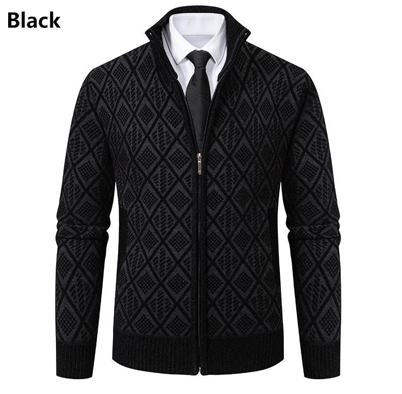 Herren Eleganter Diamant Strick Zip Cardigan Heidi-Mode
