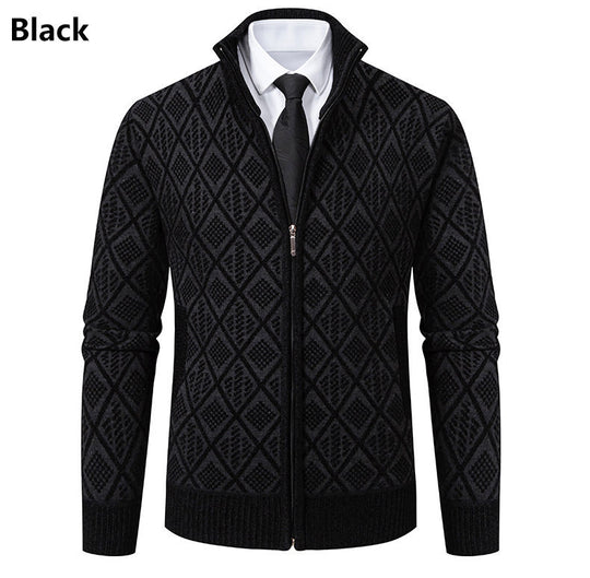 Herren Eleganter Diamant Strick Zip Cardigan Heidi-Mode