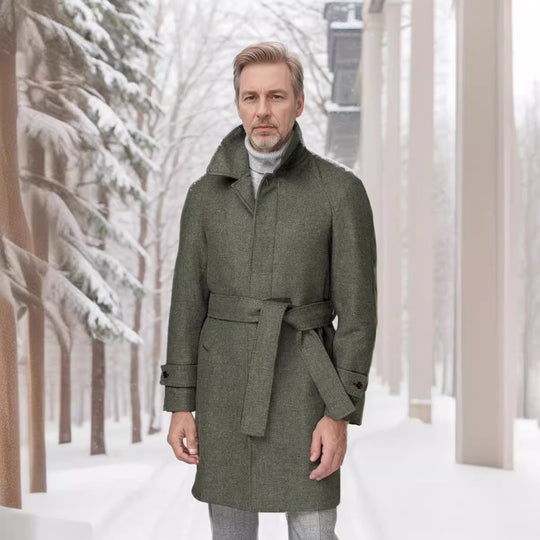 Herren klassischer Trenchcoat mit stilvollem Gürtel und doppelter Knopfreihe Heidi-Mode