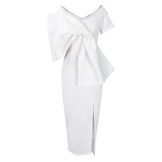Damen Kleid mit dramatischem Schleifen-Detail und schickem Schlitz Heidi-Mode