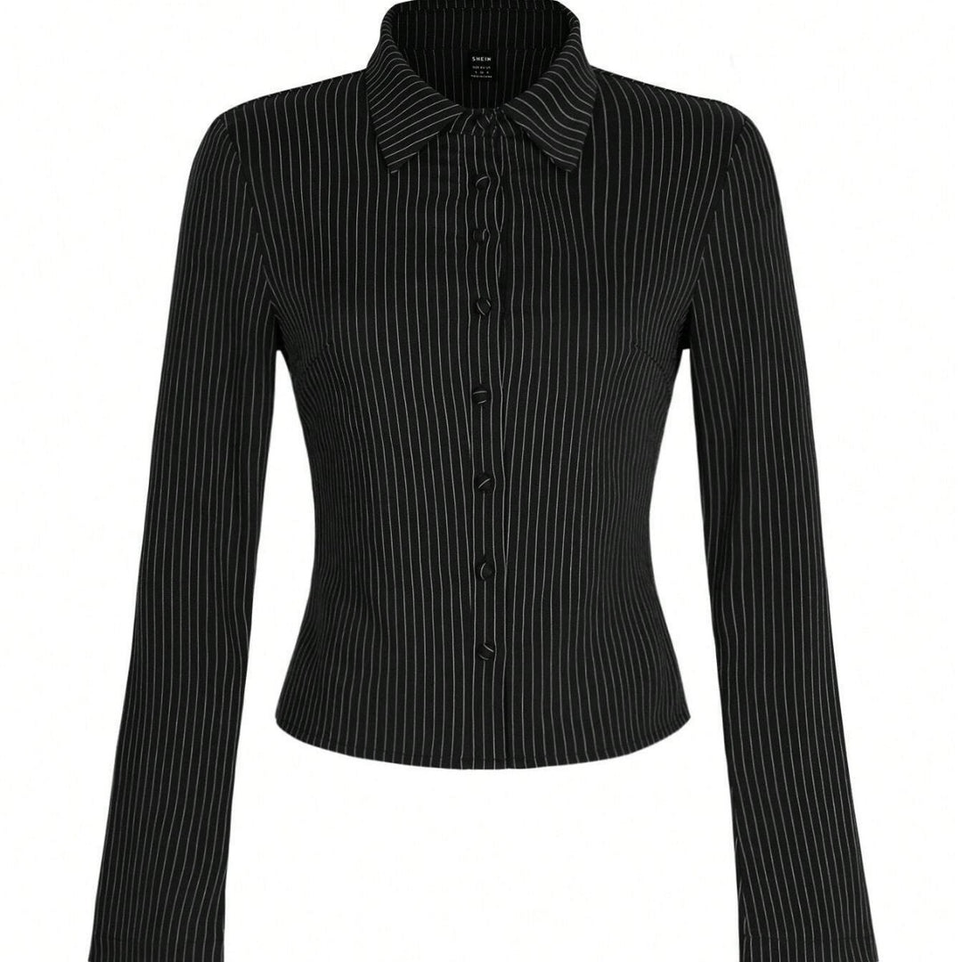Damen Elegante Bluse mit schmalen Streifen und tailliertem Schnitt Heidi-Mode