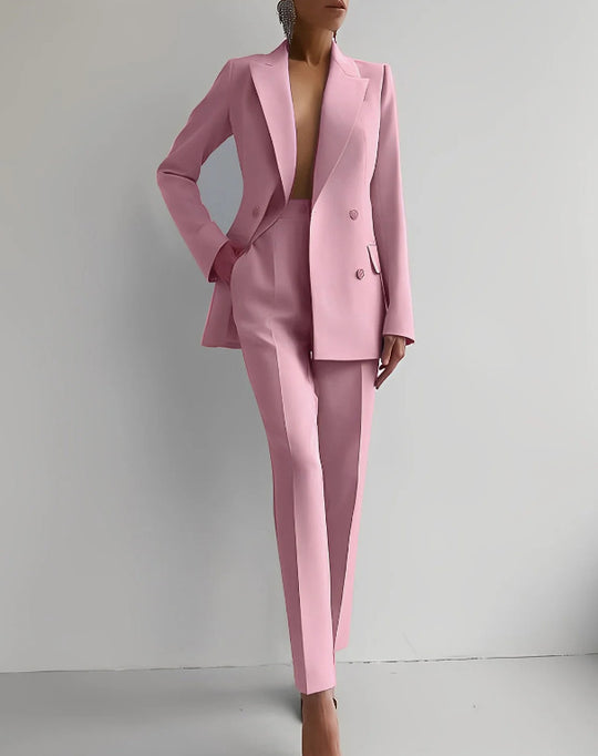 Damen elegante zweireihige Blazer mit maßgeschneiderter Hose Heidi-Mode
