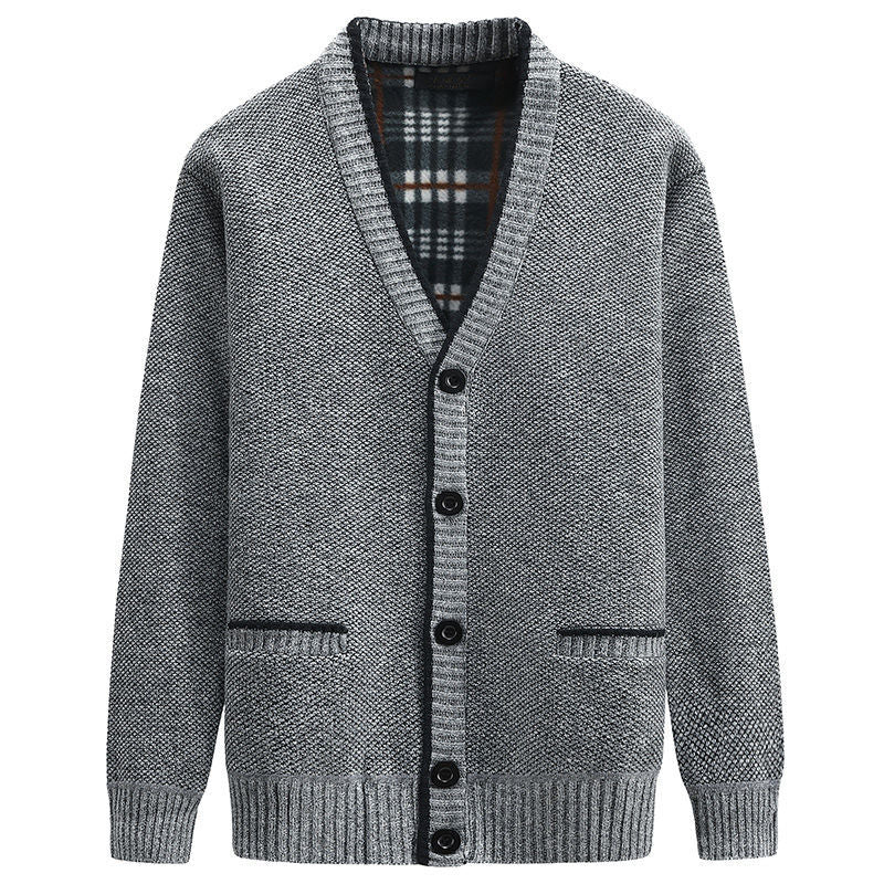 Herren Strickjacke mit kariertem Innenfutter und praktischen Taschen Heidi-Mode