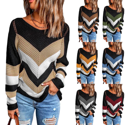 Damen Lässiger Strickpullover mit Chevron-Muster und luftigem Schnitt Heidi-Mode