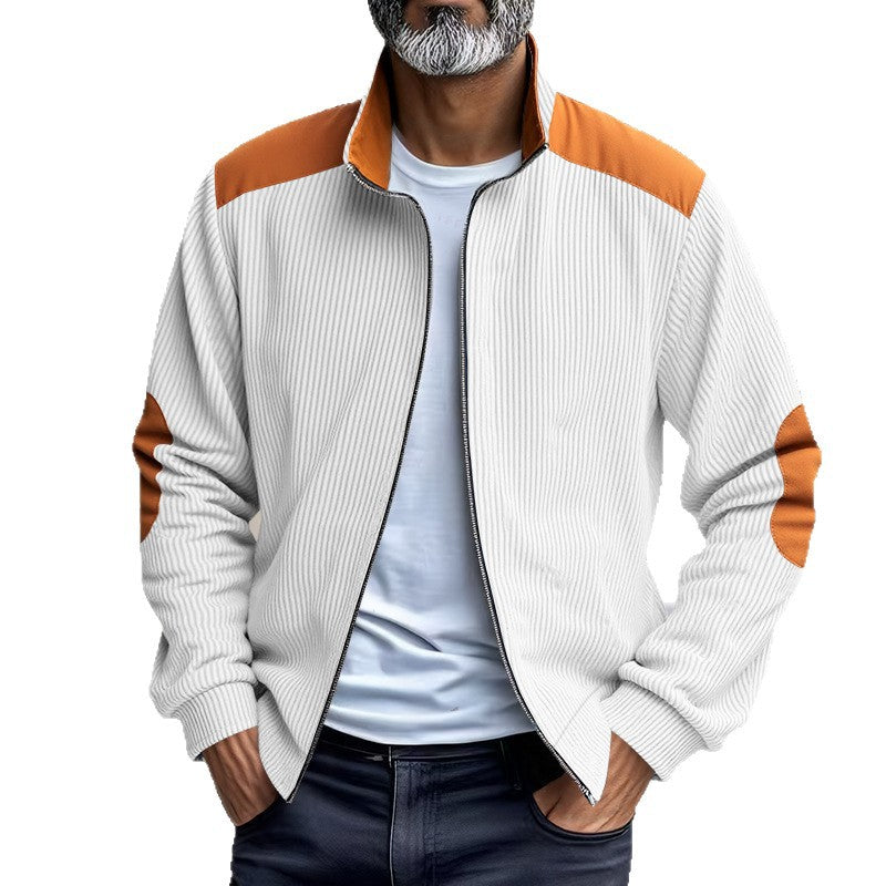 Herren Sportliche Zip-Jacke mit Rippenstruktur und Kontrastärmel Heidi-Mode